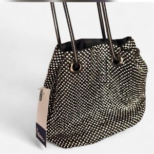 Black Rhinestone Drawstring Shoulder Bag